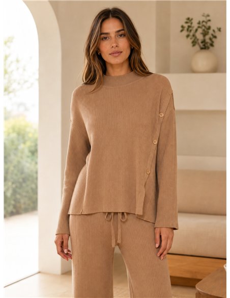Conjunto jersey amplio botones laterales y pantalón