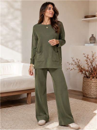 Conjunto jersey amplio punto con bolsillos y pantalón