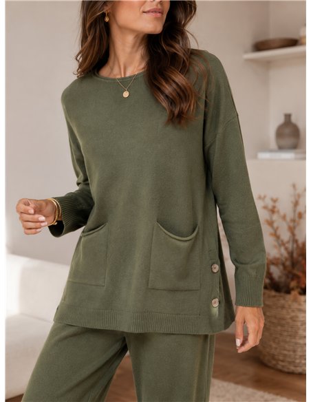 Conjunto jersey amplio punto con bolsillos y pantalón