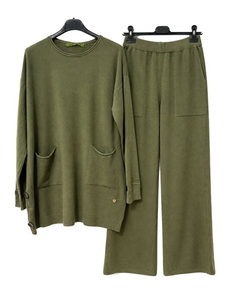 Conjunto jersey amplio punto con bolsillos y pantalón