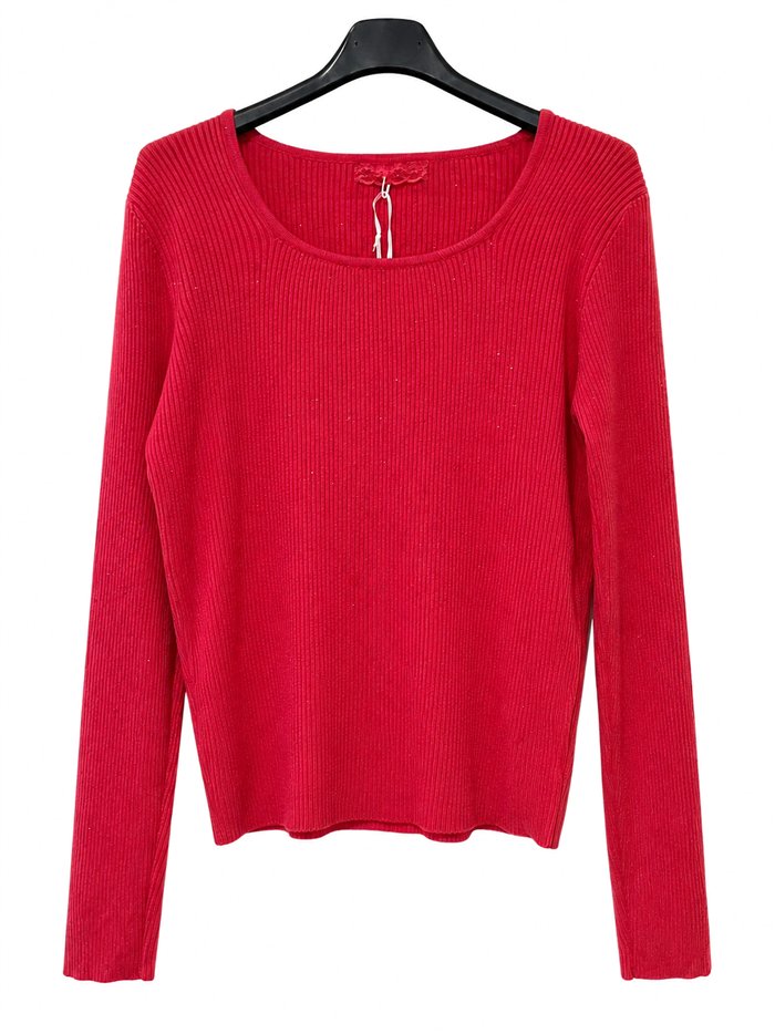 Jersey canalé escote cuadrado con mini lentejuelas