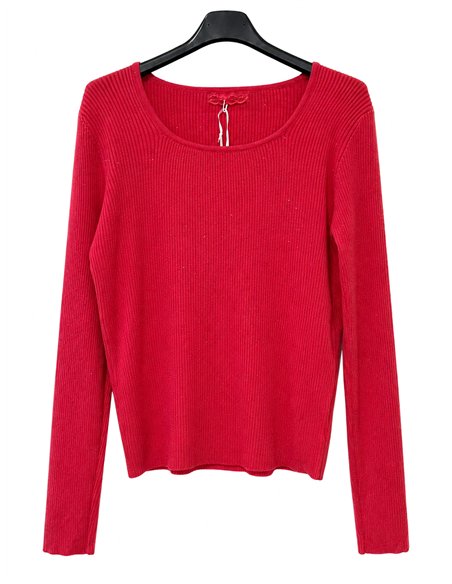 Jersey canalé escote cuadrado con mini lentejuelas