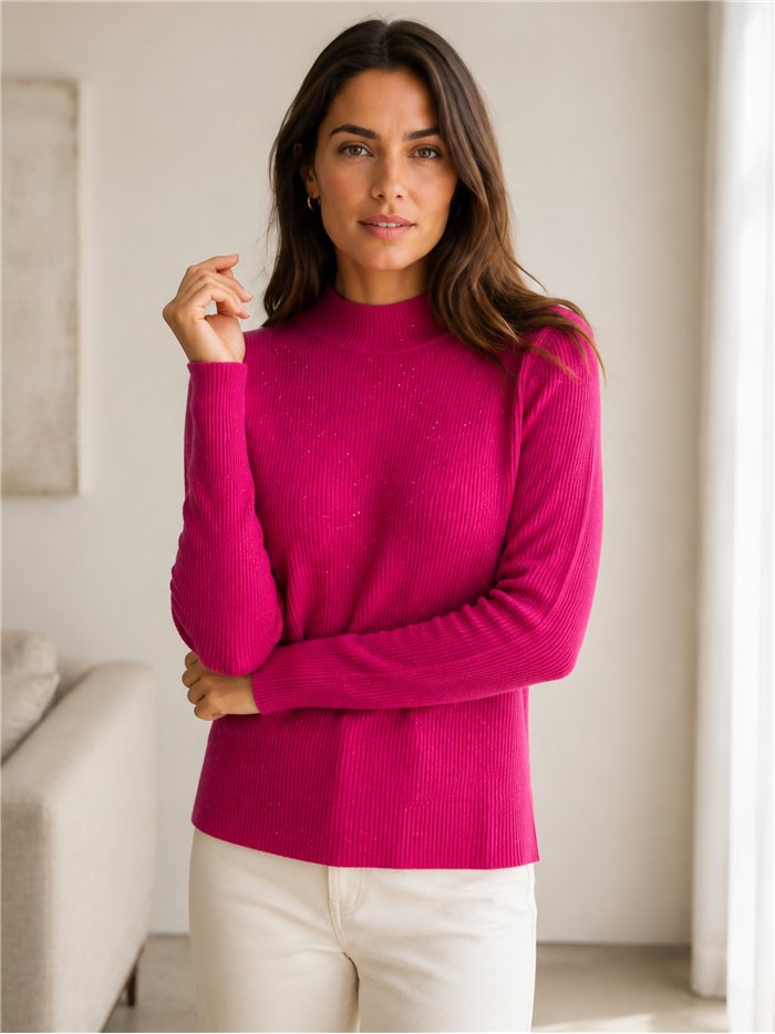 Jersey canalé cuello alto con mini lentejuelas