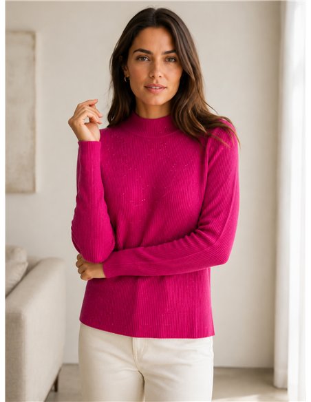 Jersey canalé cuello alto con mini lentejuelas