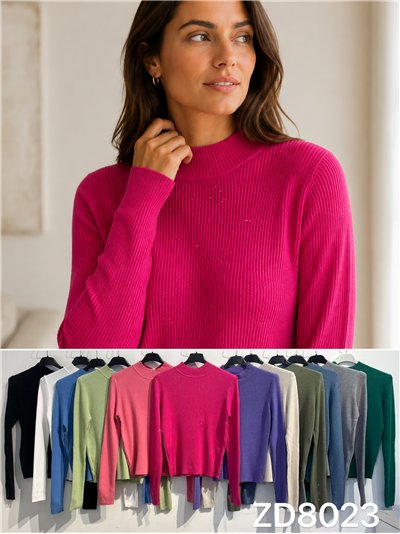 Jersey canalé cuello alto con mini lentejuelas 2