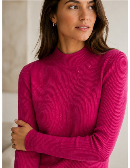 Jersey canalé cuello alto con mini lentejuelas