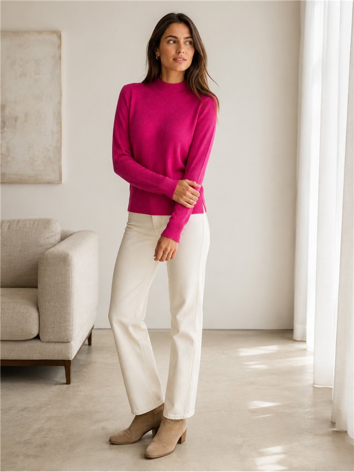 Jersey canalé cuello alto con mini lentejuelas