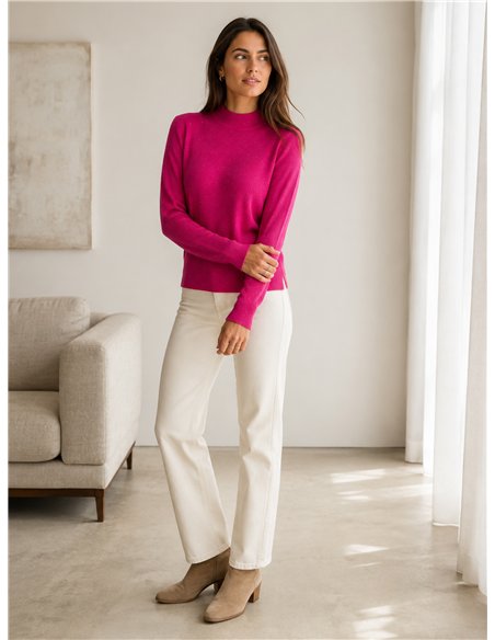 Jersey canalé cuello alto con mini lentejuelas