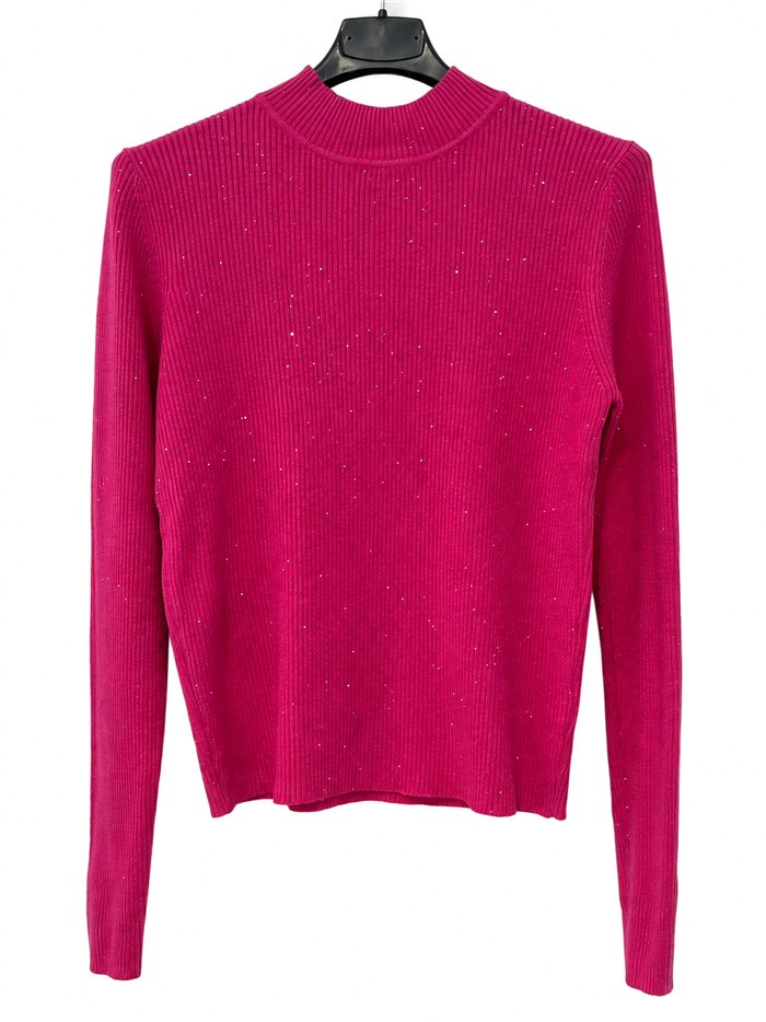 Jersey canalé cuello alto con mini lentejuelas