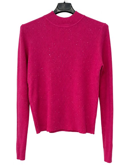Jersey canalé cuello alto con mini lentejuelas