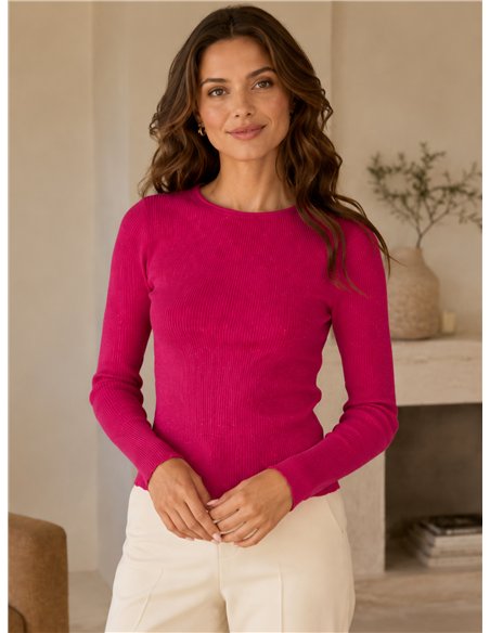 Jersey canalé cuello redondo con mini lentejuelas