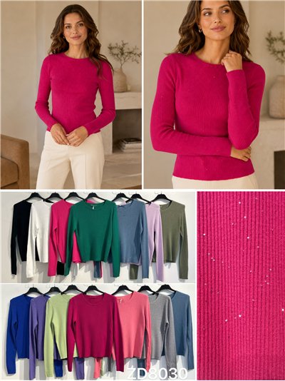 Jersey canalé cuello redondo con mini lentejuelas 2