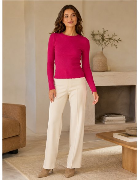 Jersey canalé cuello redondo con mini lentejuelas