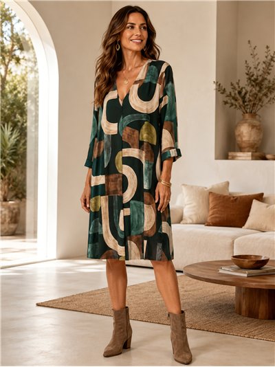 Vestido lycra estampado geométrico talla grande