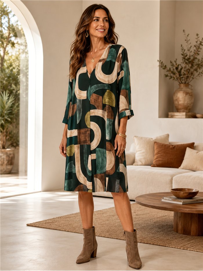 Vestido lycra estampado geométrico talla grande