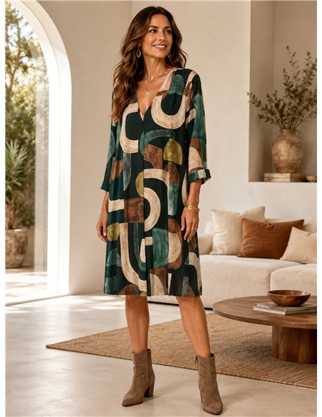 Vestido lycra estampado geométrico talla grande