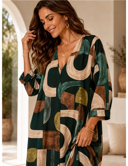 Vestido lycra estampado geométrico talla grande