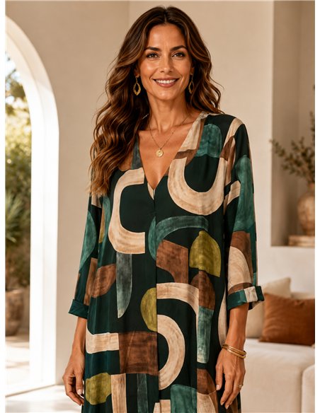 Vestido lycra estampado geométrico talla grande
