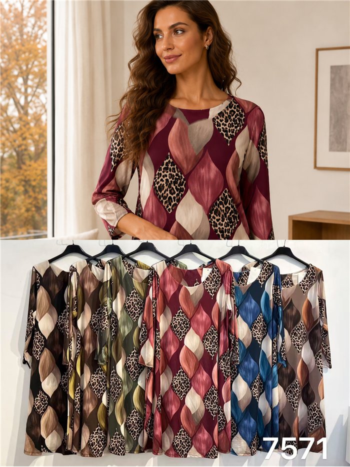 Vestido lycra amplio estampado leopardo