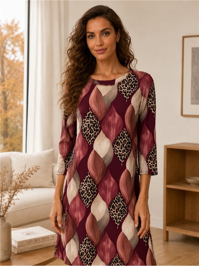 Vestido lycra amplio estampado leopardo