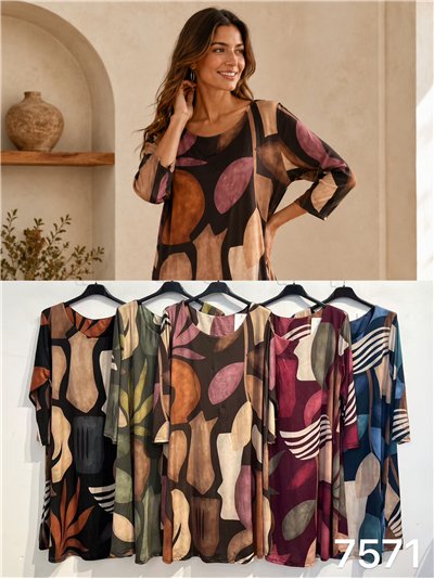 Vestido lycra amplio estampado retro 2