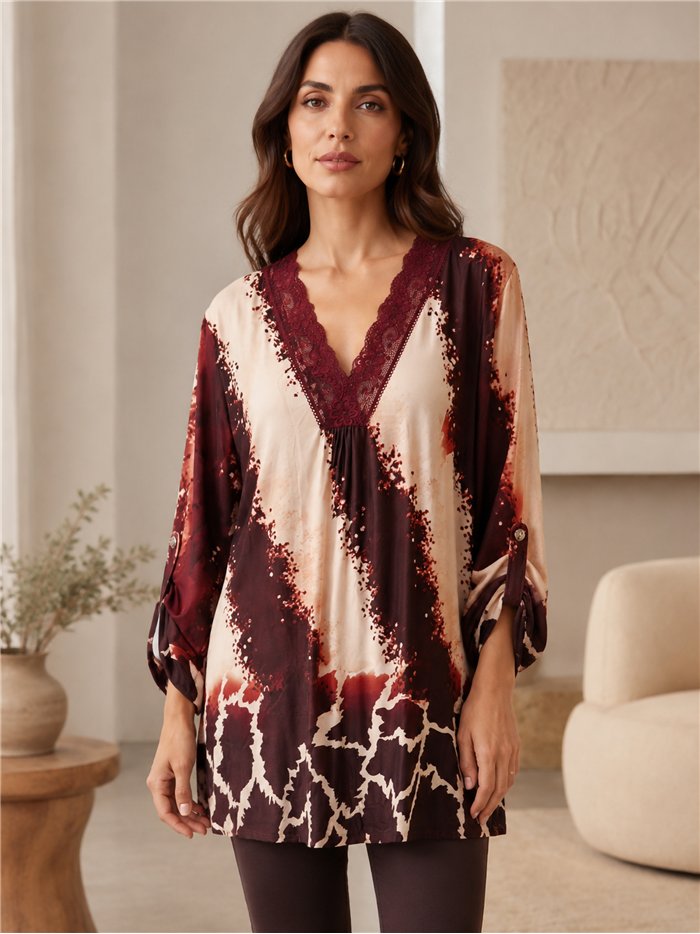 Blusa estampada encaje talla grande