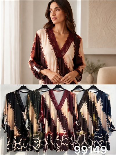 Blusa estampada encaje talla grande 2