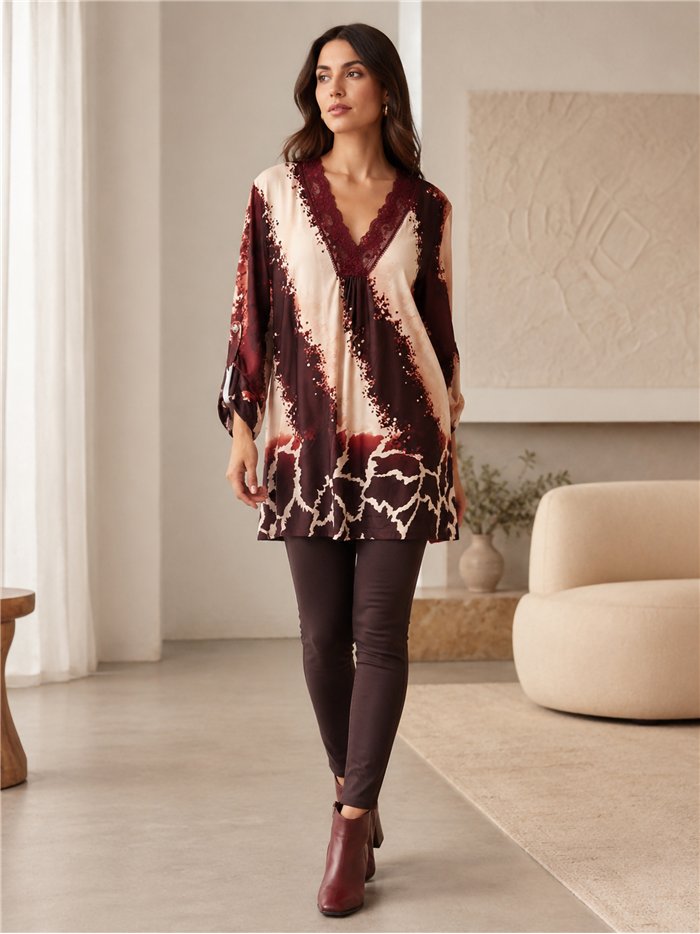 Blusa estampada encaje talla grande