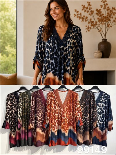 Blusa estampada leopardo encaje talla grande 2