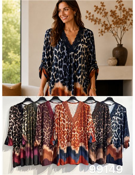 Blusa estampada leopardo encaje talla grande