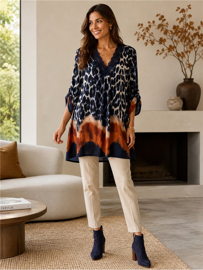 Blusa estampada leopardo encaje talla grande