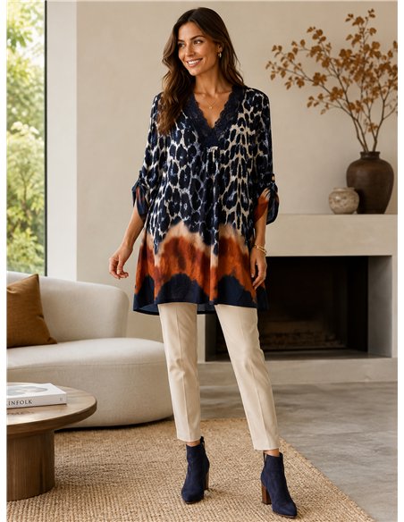 Blusa estampada leopardo encaje talla grande