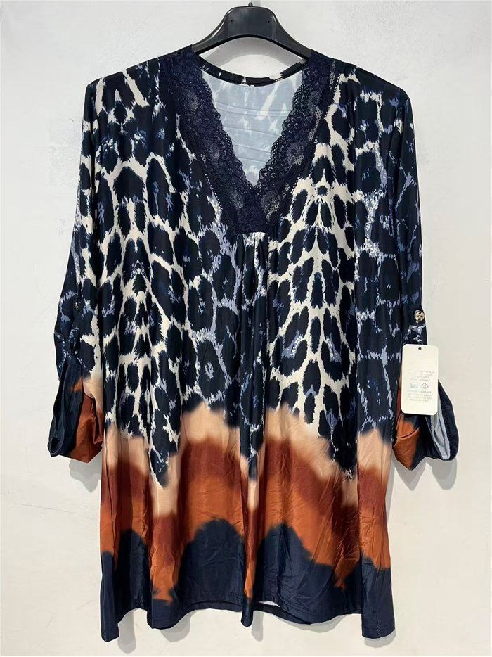 Blusa estampada leopardo encaje talla grande