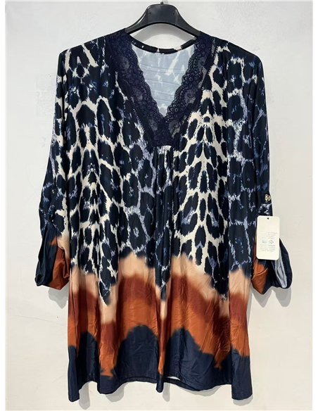 Blusa estampada leopardo encaje talla grande