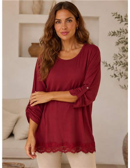 Blusa lisa encaje talla grande