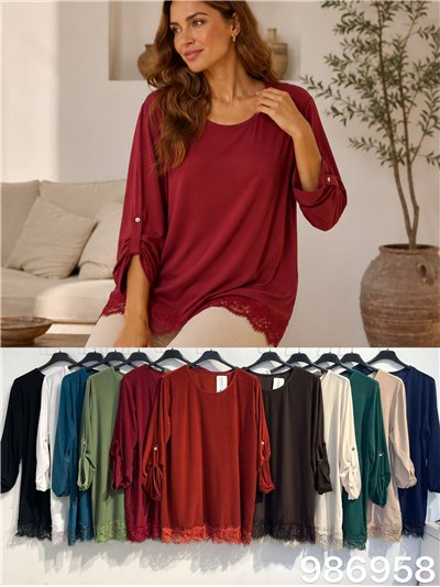 Blusa lisa encaje talla grande 2