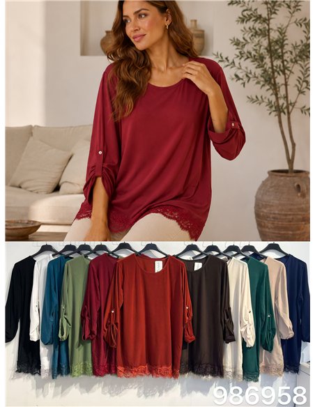 Blusa lisa encaje talla grande