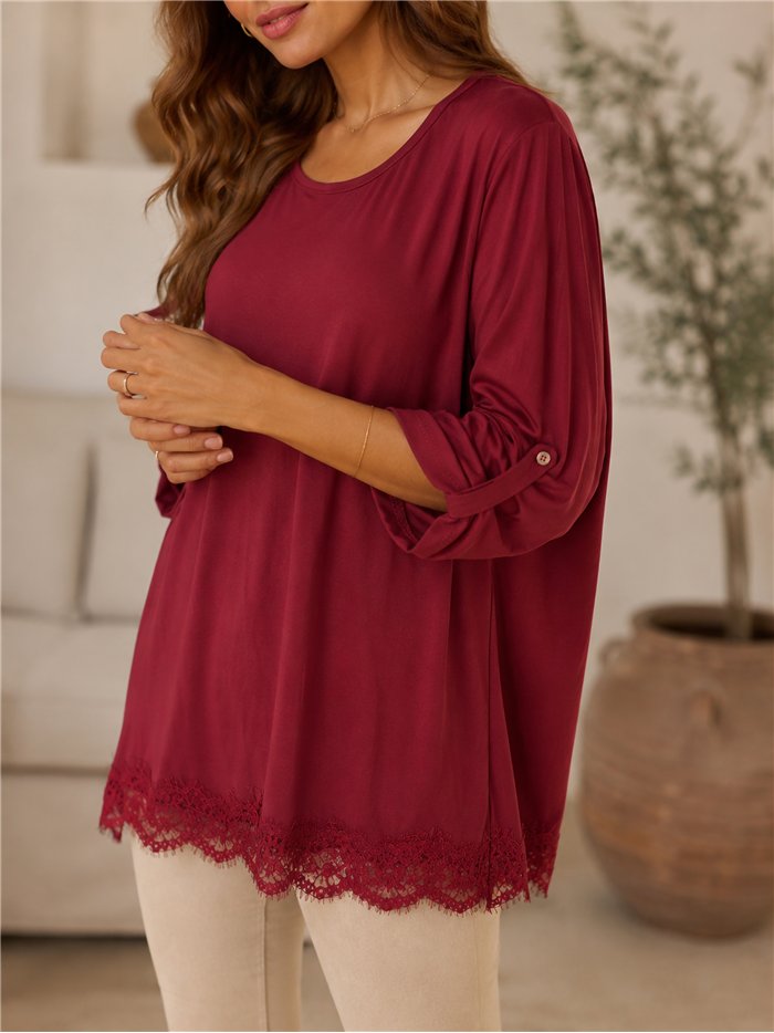 Blusa lisa encaje talla grande