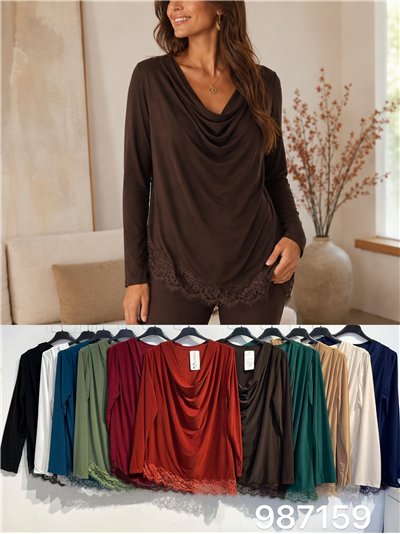 Blusa drapeada asimétrica encaje talla grande 2
