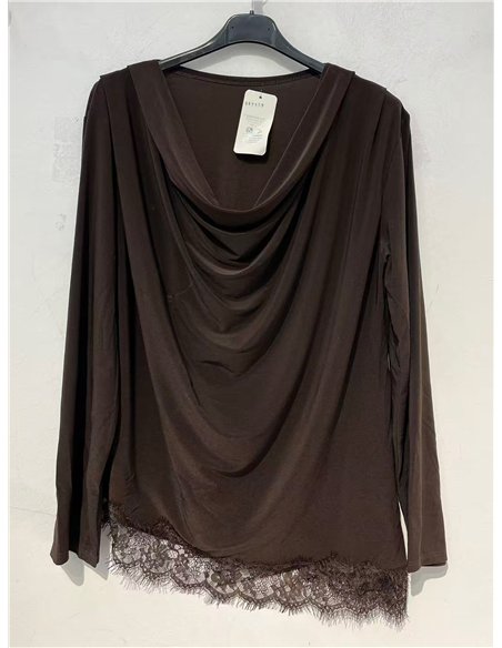 Blusa drapeada asimétrica encaje talla grande