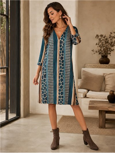 Vestido lycra estampado pata de gallo talla grande