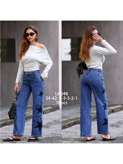 Embroidered star patchwork wide leg jeans 2
