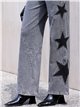 Jean gris à jambes larges brodé d'étoiles patchwork