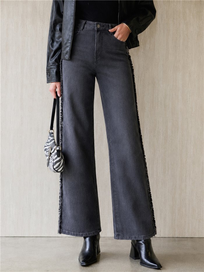 Jeans a gamba larga con frange laterali