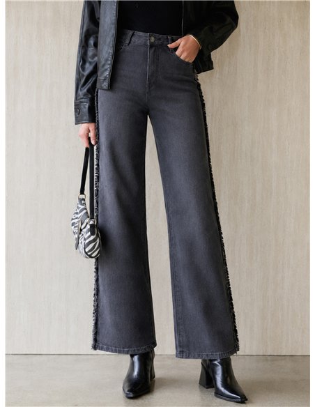 Jeans a gamba larga con frange laterali