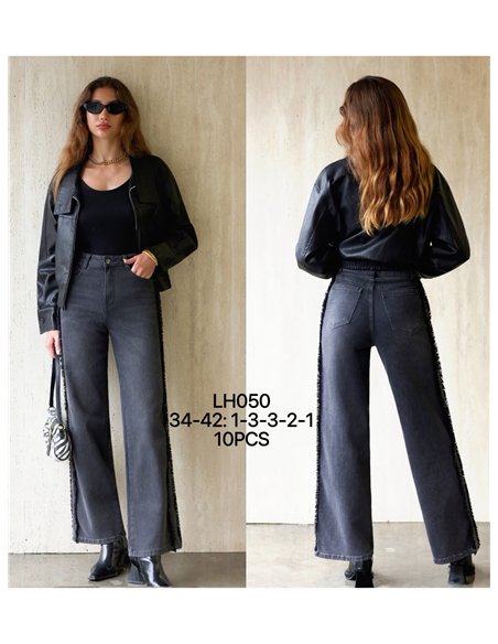 Jeans a gamba larga con frange laterali