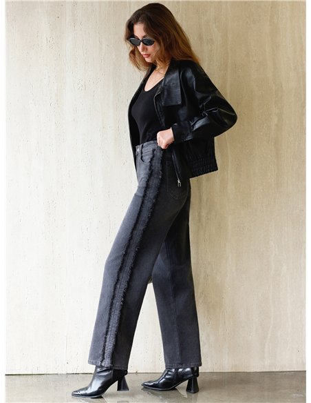 Jeans a gamba larga con frange laterali