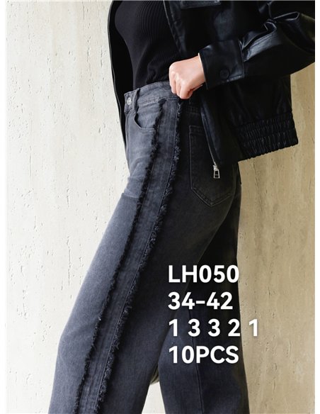 Jeans a gamba larga con frange laterali