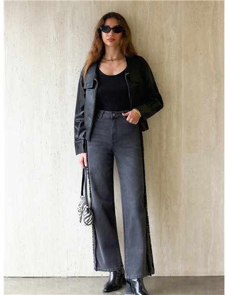 Jeans a gamba larga con frange laterali