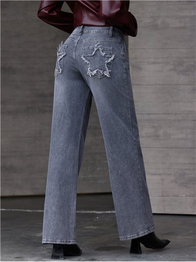 Jeans wide leg gris estrellas desflecadas